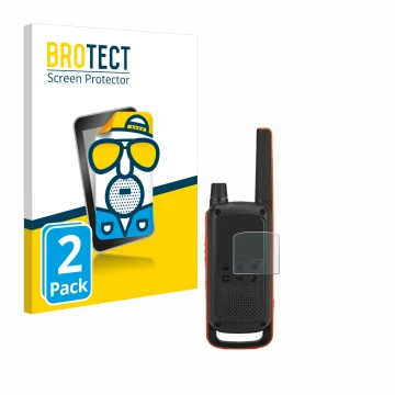 Parte frontal de un envase de producto con el logotipo de la marca BROTECT. Al lado se muestra el dispositivo Motorola Talkabo