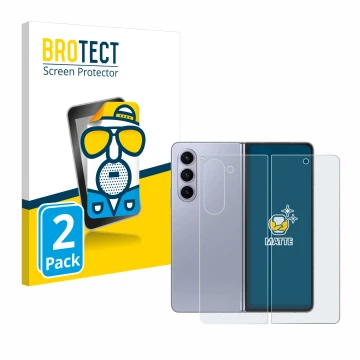 Parte frontal de un envase de producto con el logotipo de la marca BROTECT. Al lado se muestra el dispositivo Samsung Galaxy Z