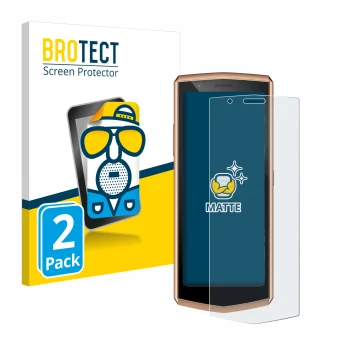 Parte frontal de un envase de producto con el logotipo de la marca BROTECT. Al lado se muestra el dispositivo Cubot Pocket 3 c