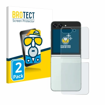 Parte frontal de un envase de producto con el logotipo de la marca BROTECT. Al lado se muestra el dispositivo Samsung Galaxy Z
