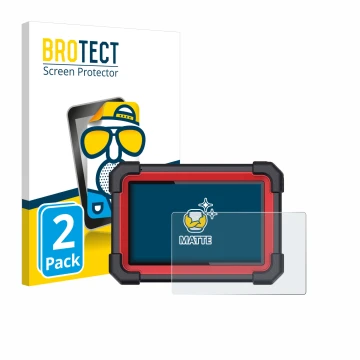 Parte frontal de un envase de producto con el logotipo de la marca BROTECT. Al lado se muestra el dispositivo Launch X-431 CRP
