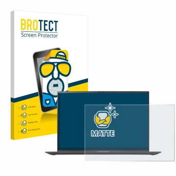 Parte frontal de un envase de producto con el logotipo de la marca BROTECT. Al lado se muestra el dispositivo LG gram 16'' 202