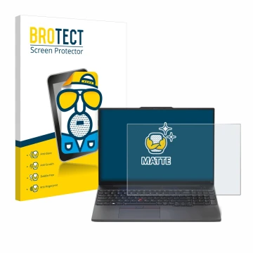 Parte frontal de un envase de producto con el logotipo de la marca BROTECT. Al lado se muestra el dispositivo Lenovo ThinkPad 