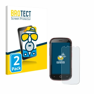 Parte frontal de un envase de producto con el logotipo de la marca BROTECT. Al lado se muestra el dispositivo Unihertz Jelly S