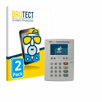 Parte frontal de un envase de producto con el logotipo de la marca BROTECT. Al lado se muestra el dispositivo ingenico eHealth