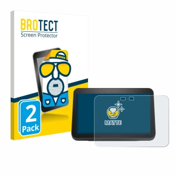 Parte frontal de un envase de producto con el logotipo de la marca BROTECT. Al lado se muestra el dispositivo Amazon Echo Show