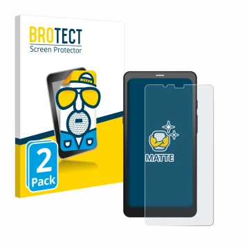 Parte frontal de un envase de producto con el logotipo de la marca BROTECT. Al lado se muestra el dispositivo Boox Palma con s
