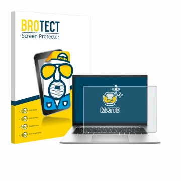 Parte frontal de un envase de producto con el logotipo de la marca BROTECT. Al lado se muestra el dispositivo HP EliteBook 845