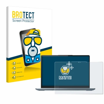 Parte frontal de un envase de producto con el logotipo de la marca BROTECT. Al lado se muestra el dispositivo Lenovo IdeaPad F