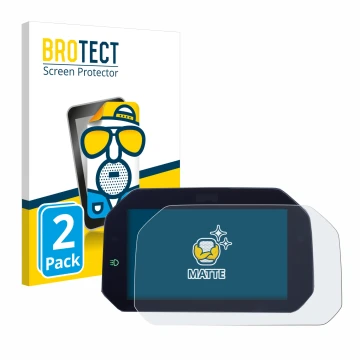 Parte frontal de un envase de producto con el logotipo de la marca BROTECT. Al lado se muestra el dispositivo BMW R 1300 GS TF