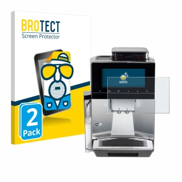 Parte frontal de un envase de producto con el logotipo de la marca BROTECT. Al lado se muestra el dispositivo Siemens EQ900 TQ