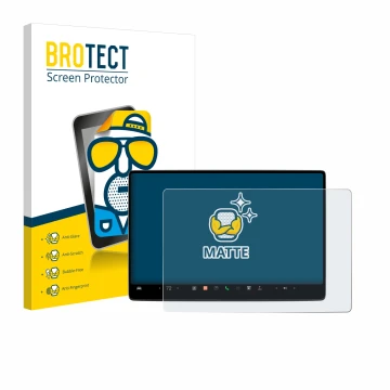 Parte frontal de un envase de producto con el logotipo de la marca BROTECT. Al lado se muestra el dispositivo Tesla Model 3 20