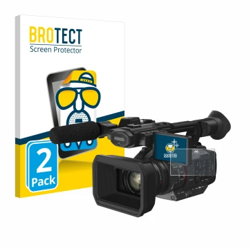 Parte frontal de un envase de producto con el logotipo de la marca BROTECT. Al lado se muestra el dispositivo Panasonic HC-X2 