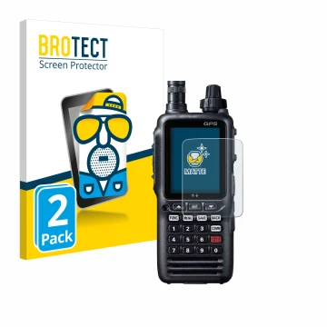 Parte frontal de un envase de producto con el logotipo de la marca BROTECT. Al lado se muestra el dispositivo Yaesu FTA-850L c