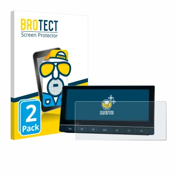 Parte frontal de un envase de producto con el logotipo de la marca BROTECT. Al lado se muestra el dispositivo MG 5 IPS-HD 10.2