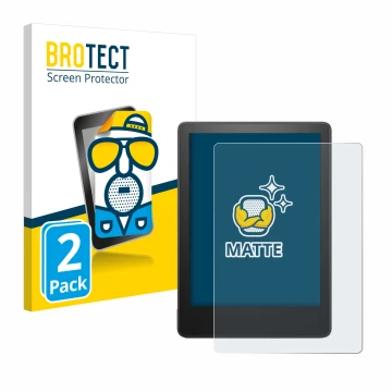 Parte frontal de un envase de producto con el logotipo de la marca BROTECT. Al lado se muestra el dispositivo Amazon Kindle Pa