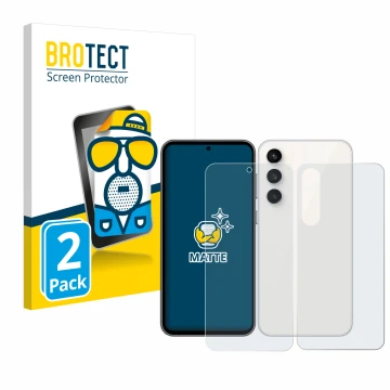 Parte frontal de un envase de producto con el logotipo de la marca BROTECT. Al lado se muestra el dispositivo Samsung Galaxy S