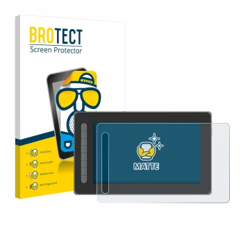 Parte frontal de un envase de producto con el logotipo de la marca BROTECT. Al lado se muestra el dispositivo XP-Pen Artist 12