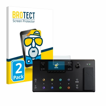 Parte frontal de un envase de producto con el logotipo de la marca BROTECT. Al lado se muestra el dispositivo Line 6 Helix LT 