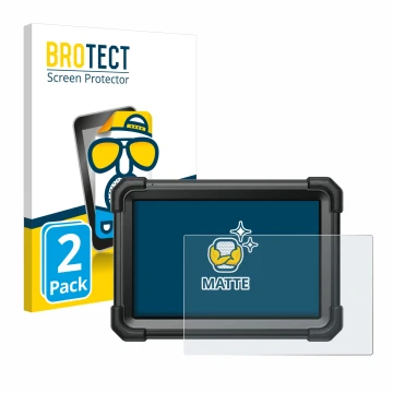 Parte frontal de un envase de producto con el logotipo de la marca BROTECT. Al lado se muestra el dispositivo Launch X-431 Pro