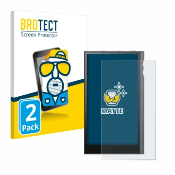 Parte frontal de un envase de producto con el logotipo de la marca BROTECT. Al lado se muestra el dispositivo Astell&Kern Kann
