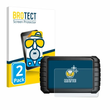 Parte frontal de un envase de producto con el logotipo de la marca BROTECT. Al lado se muestra el dispositivo iCarsoft CR Max 