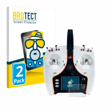 Parte frontal de un envase de producto con el logotipo de la marca BROTECT. Al lado se muestra el dispositivo Spektrum NX7e co