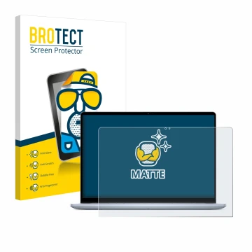 Parte frontal de un envase de producto con el logotipo de la marca BROTECT. Al lado se muestra el dispositivo Dell Inspiron 16