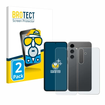Parte frontal de un envase de producto con el logotipo de la marca BROTECT. Al lado se muestra el dispositivo Samsung Galaxy S