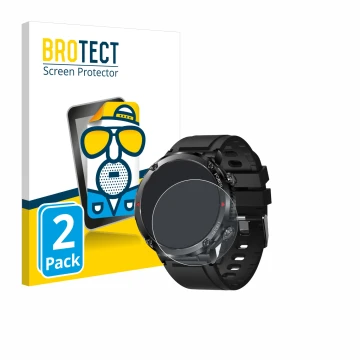 Parte frontal de un envase de producto con el logotipo de la marca BROTECT. Al lado se muestra el dispositivo LIGE Smartwatch 