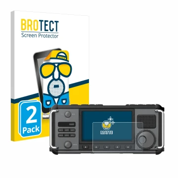 Parte frontal de un envase de producto con el logotipo de la marca BROTECT. Al lado se muestra el dispositivo Xiegu X6200 con 