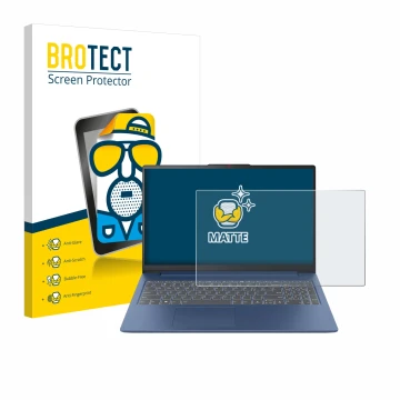 Parte frontal de un envase de producto con el logotipo de la marca BROTECT. Al lado se muestra el dispositivo Lenovo IdeaPad S