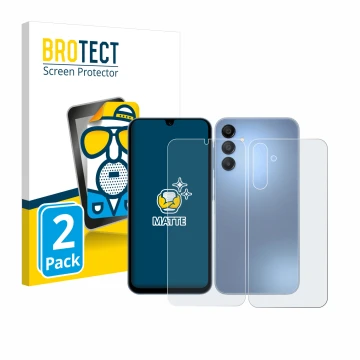 Parte frontal de un envase de producto con el logotipo de la marca BROTECT. Al lado se muestra el dispositivo Samsung Galaxy A