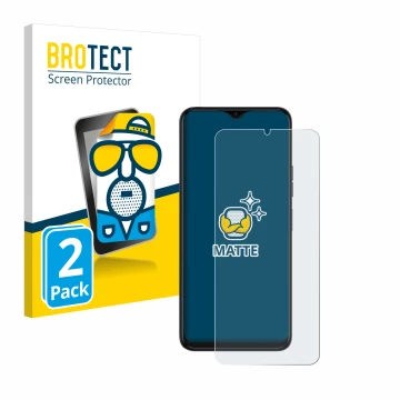 Parte frontal de un envase de producto con el logotipo de la marca BROTECT. Al lado se muestra el dispositivo Tecno Spark 10 5