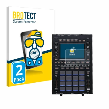 Parte frontal de un envase de producto con el logotipo de la marca BROTECT. Al lado se muestra el dispositivo KORG KAOSS Repla