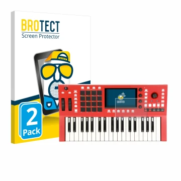 Parte frontal de un envase de producto con el logotipo de la marca BROTECT. Al lado se muestra el dispositivo Akai Professiona
