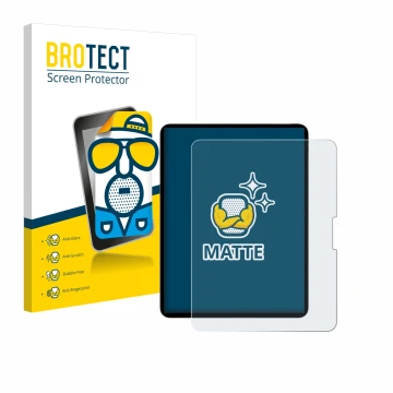 Parte frontal de un envase de producto con el logotipo de la marca BROTECT. Al lado se muestra el dispositivo Apple iPad Pro 1