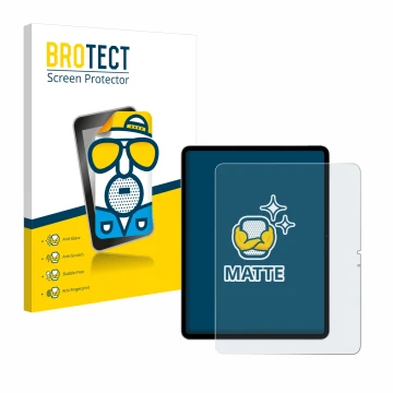 Parte frontal de un envase de producto con el logotipo de la marca BROTECT. Al lado se muestra el dispositivo Apple iPad Air 1