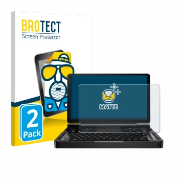 Parte frontal de un envase de producto con el logotipo de la marca BROTECT. Al lado se muestra el dispositivo GPD Win Mini (20