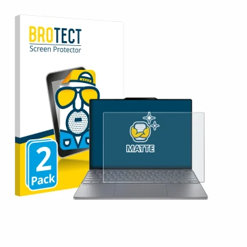 Parte frontal de un envase de producto con el logotipo de la marca BROTECT. Al lado se muestra el dispositivo Lenovo ThinkBook
