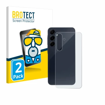 Parte frontal de un envase de producto con el logotipo de la marca BROTECT. Al lado se muestra el dispositivo Samsung Galaxy A