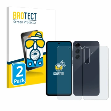 Parte frontal de un envase de producto con el logotipo de la marca BROTECT. Al lado se muestra el dispositivo Samsung Galaxy A