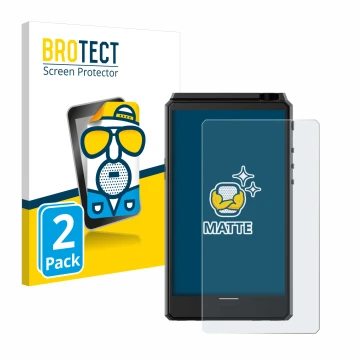 Parte frontal de un envase de producto con el logotipo de la marca BROTECT. Al lado se muestra el dispositivo Hiby R6 III con 