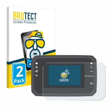 Parte frontal de un envase de producto con el logotipo de la marca BROTECT. Al lado se muestra el dispositivo Honda CB650R TFT