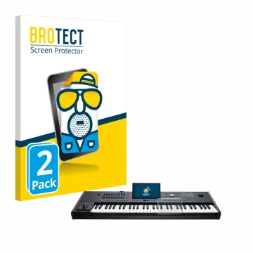 Parte frontal de un envase de producto con el logotipo de la marca BROTECT. Al lado se muestra el dispositivo KORG Pa5X con su