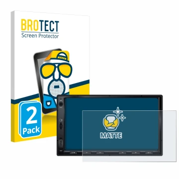 Parte frontal de un envase de producto con el logotipo de la marca BROTECT. Al lado se muestra el dispositivo Atoto F7 WE con 