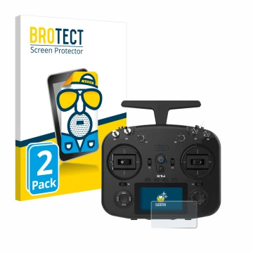 Parte frontal de un envase de producto con el logotipo de la marca BROTECT. Al lado se muestra el dispositivo FrSky TWIN X14 c