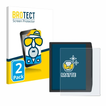 Parte frontal de un envase de producto con el logotipo de la marca BROTECT. Al lado se muestra el dispositivo PocketBook Era C