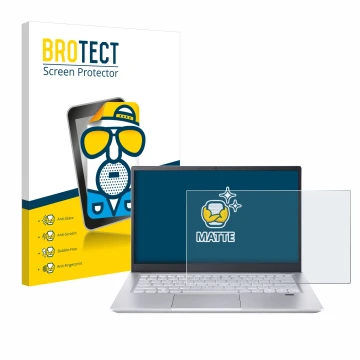 Parte frontal de un envase de producto con el logotipo de la marca BROTECT. Al lado se muestra el dispositivo Acer Swift X 14 