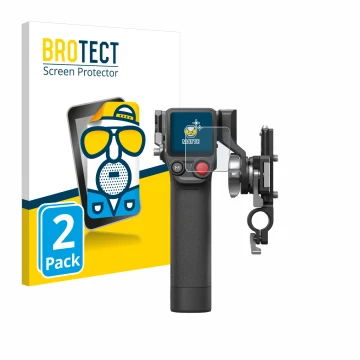 Parte frontal de un envase de producto con el logotipo de la marca BROTECT. Al lado se muestra el dispositivo DJI Focus Pro- G